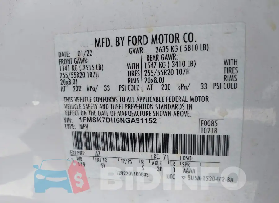 1FMSK7DH6NGA91152 Photo# 9