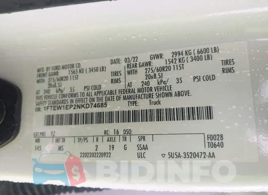 1FTEW1EP2NKD74685 Photo# 9