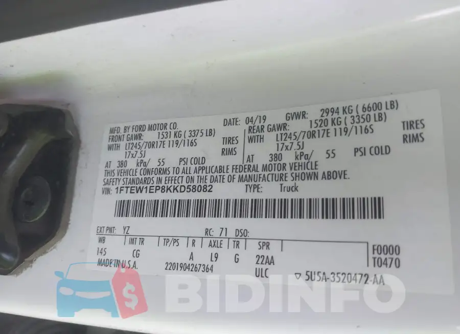1FTEW1EP8KKD58082 Photo# 8