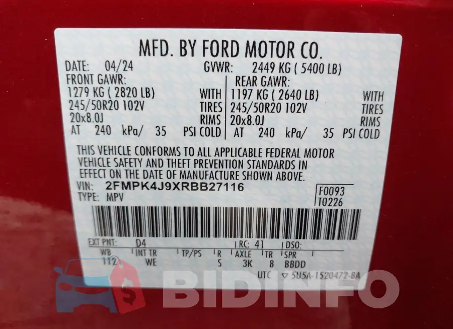 2FMPK4J9XRBB27116 Photo# 9