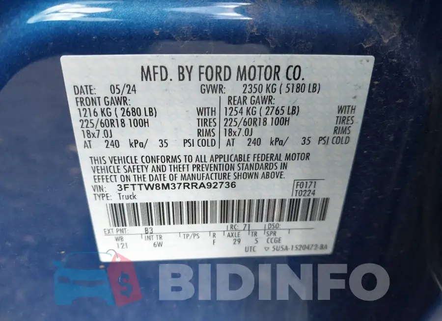 3FTTW8M37RRA92736 Photo# 9
