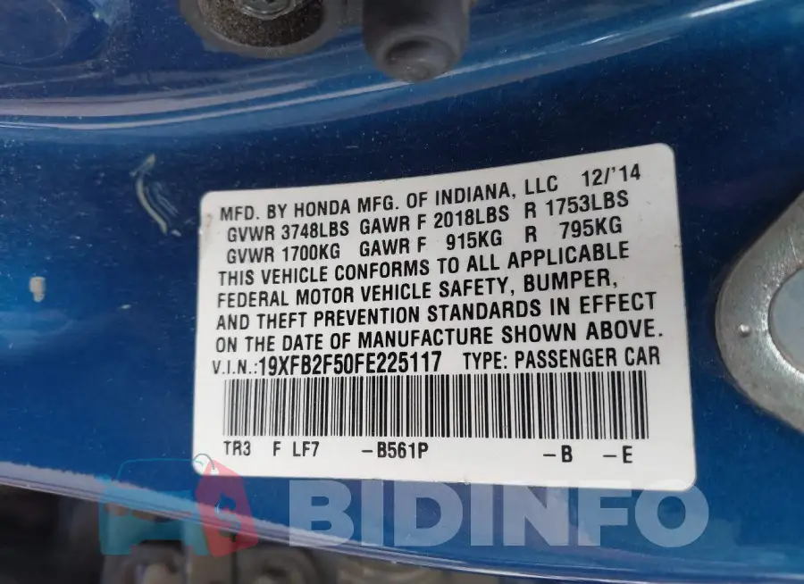 19XFB2F50FE225117 Photo# 9