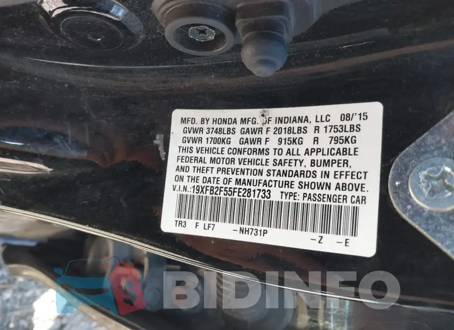 19XFB2F55FE281733 Photo# 9