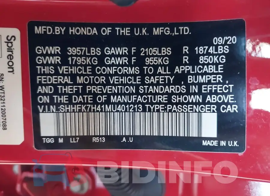 SHHFK7H41MU401213 Photo# 9
