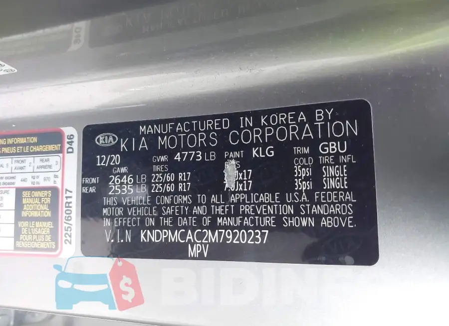 KNDPMCAC2M7920237 Photo# 9