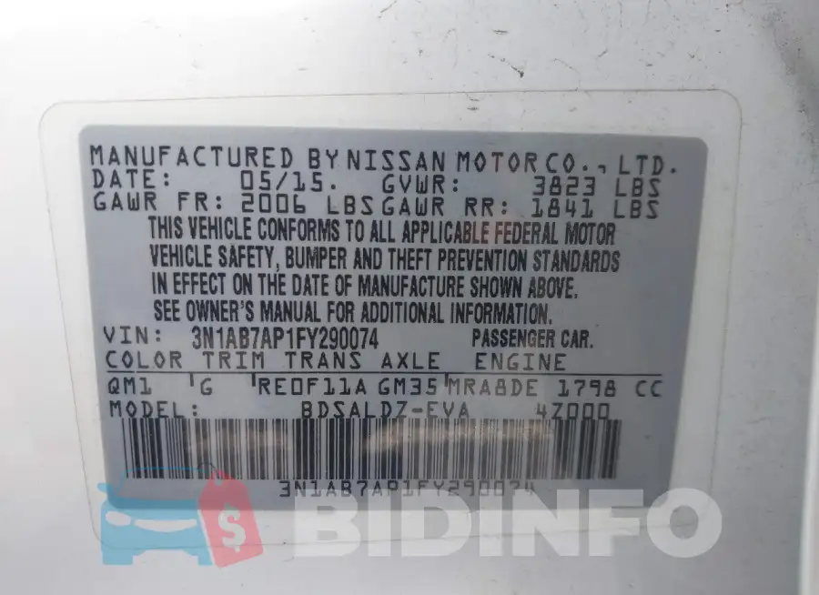 3N1AB7AP1FY290074 Photo# 9