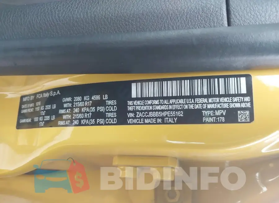 ZACCJBBB5HPE55162 Photo# 9