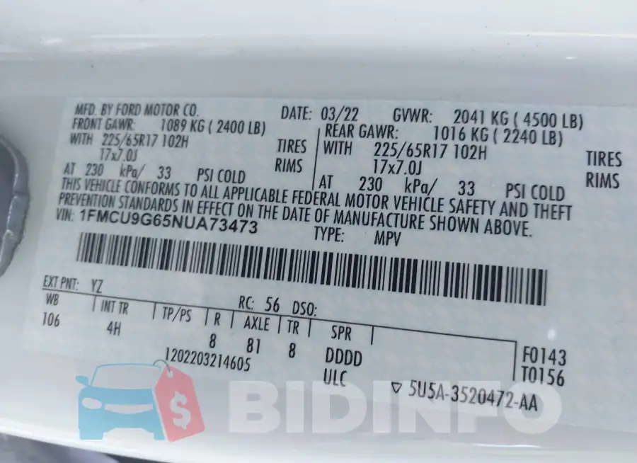 1FMCU9G65NUA73473 Photo# 9
