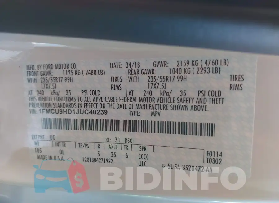 1FMCU9HD1JUC40239 Photo# 9