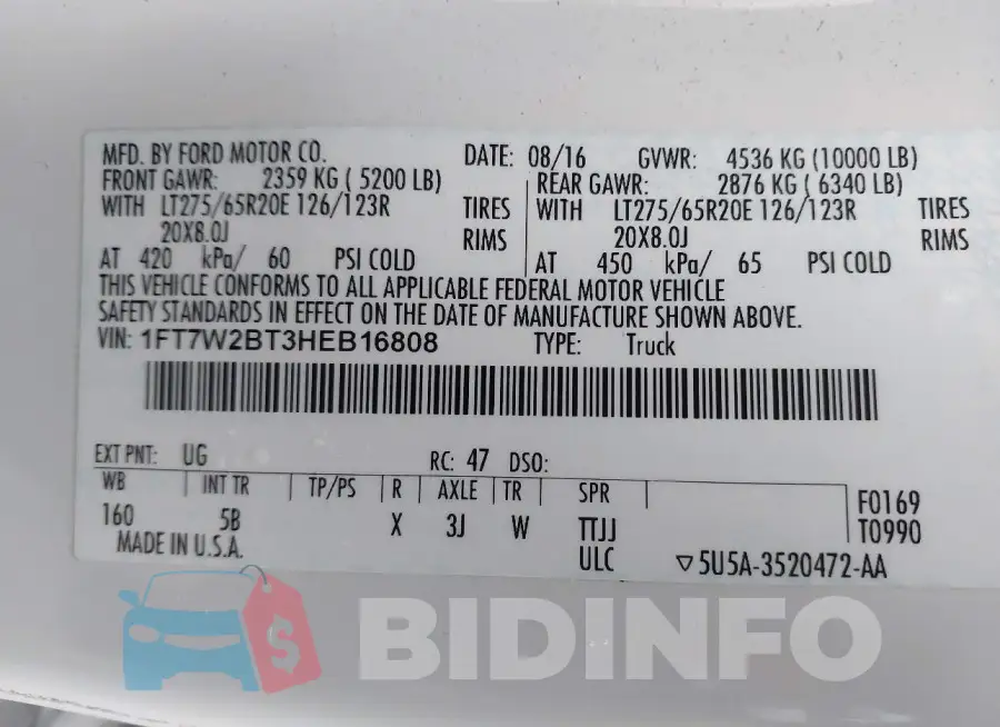 1FT7W2BT3HEB16808 Photo# 9