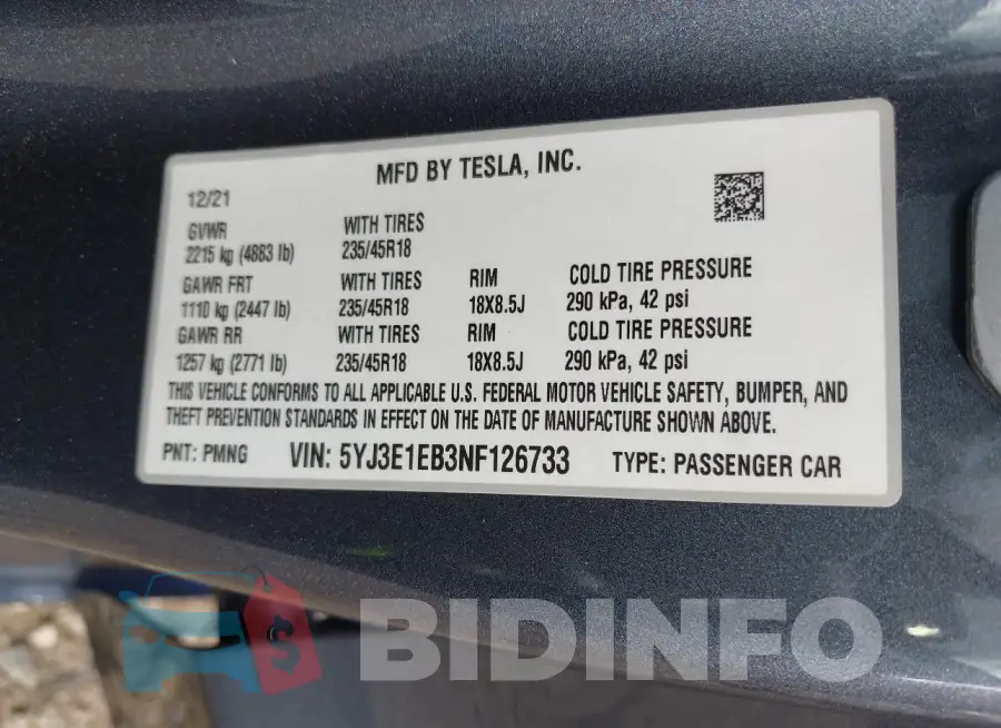 5YJ3E1EB3NF126733 Photo# 9