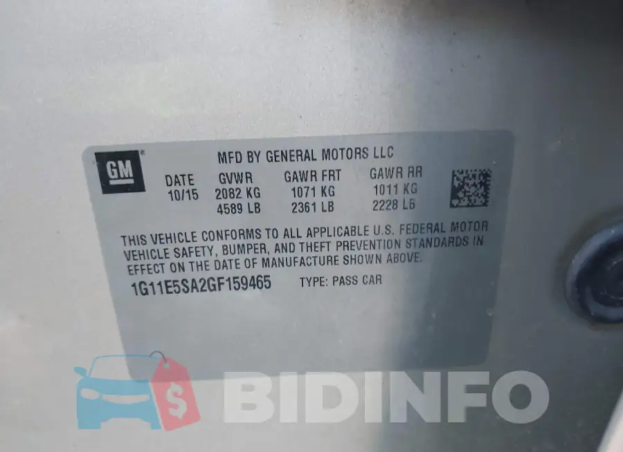 1G11E5SA2GF159465 Photo# 9