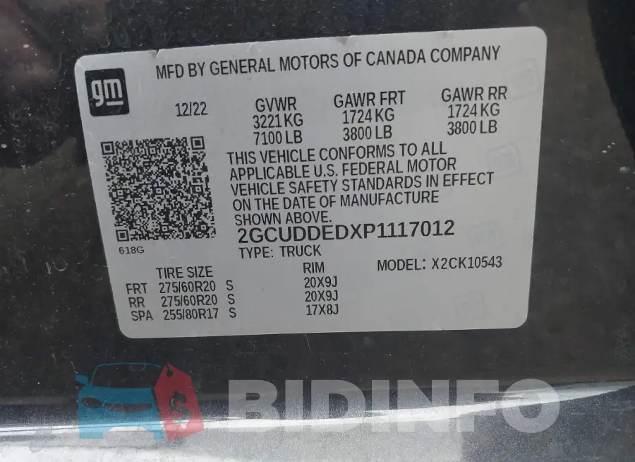 2GCUDDEDXP1117012 Photo# 9