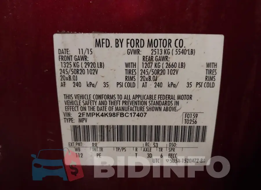 2FMPK4K98FBC17407 Photo# 9