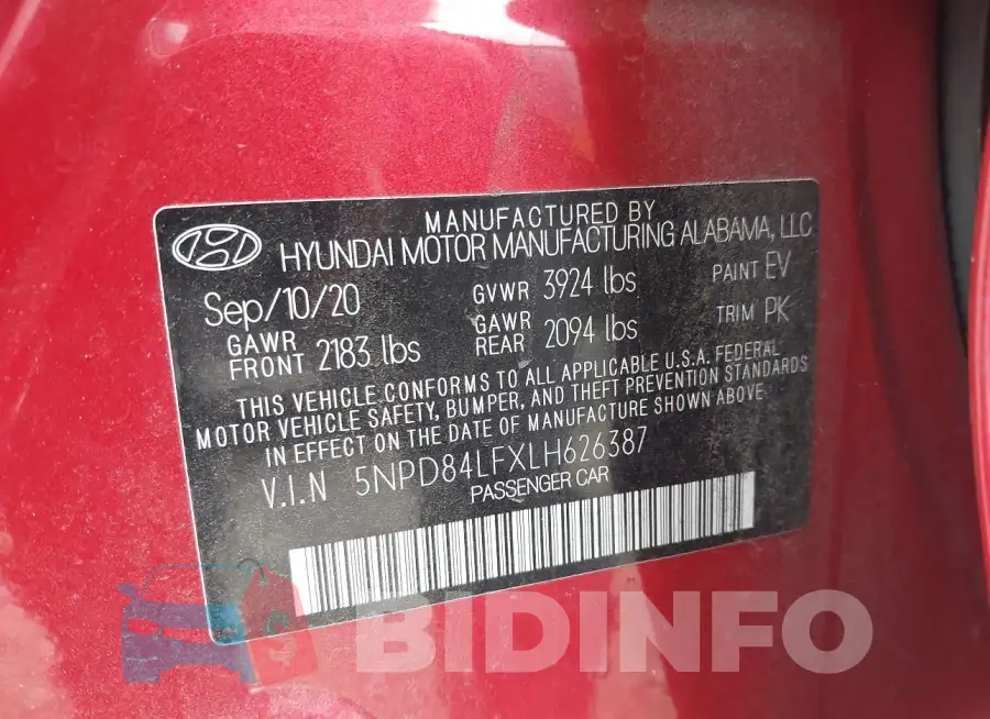 5NPD84LFXLH626387 Photo# 9