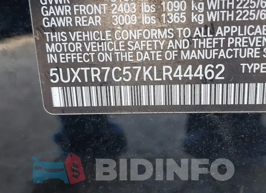 5UXTR7C57KLR44462 Photo# 9