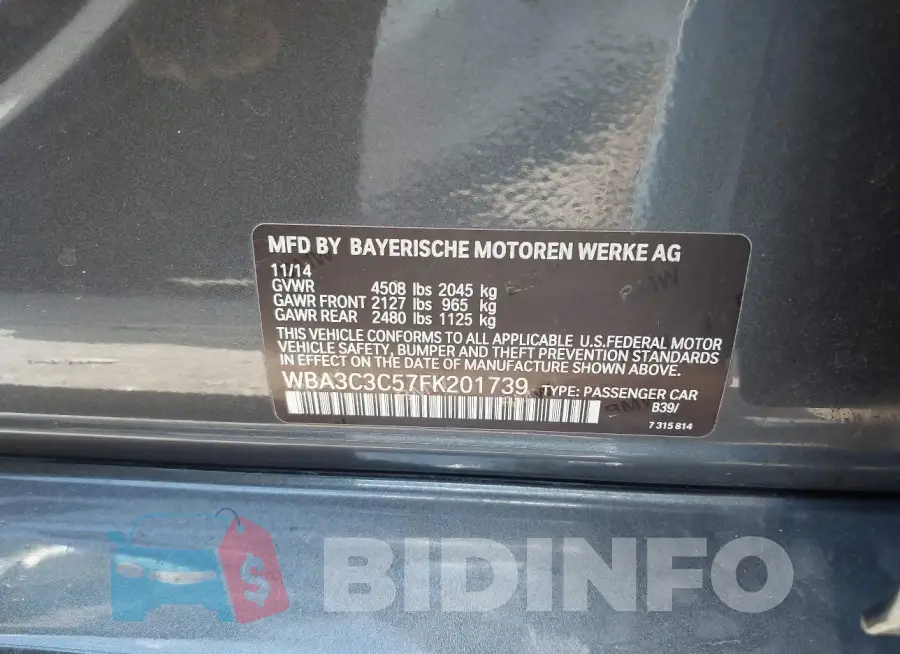 WBA3C3C57FK201739 Photo# 9