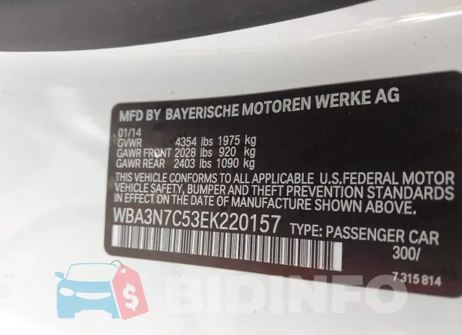 WBA3N7C53EK220157 Photo# 9