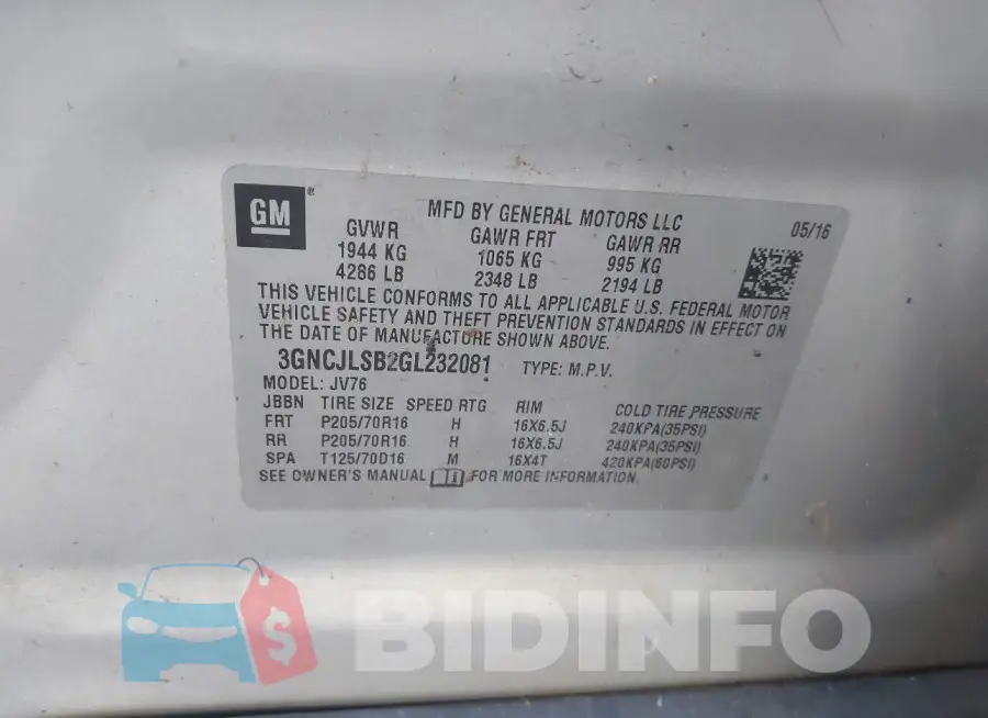3GNCJLSB2GL232081 Photo# 9