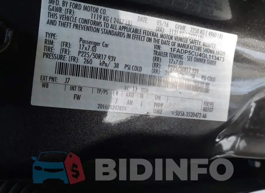 1FADP5CU4GL113473 Photo# 9