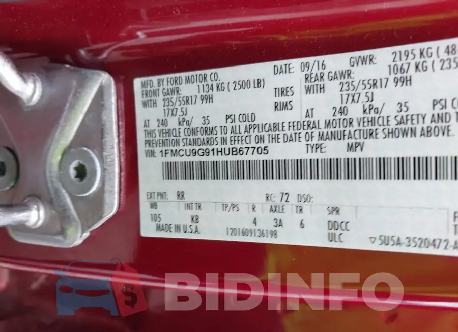 1FMCU9G91HUB67705 Photo# 9