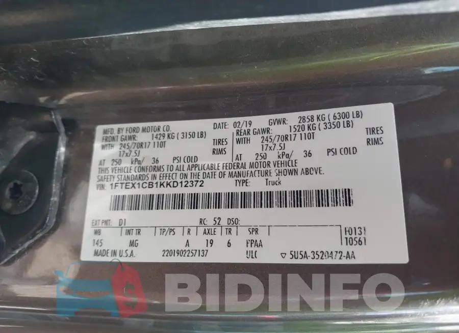 1FTEX1CB1KKD12372 Photo# 9