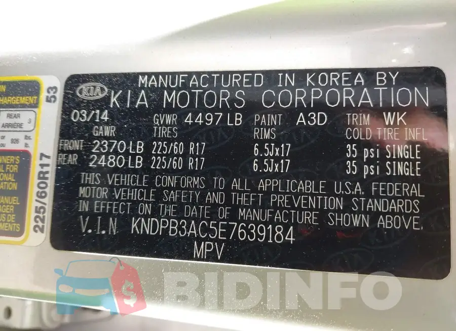 KNDPB3AC5E7639184 Photo# 9