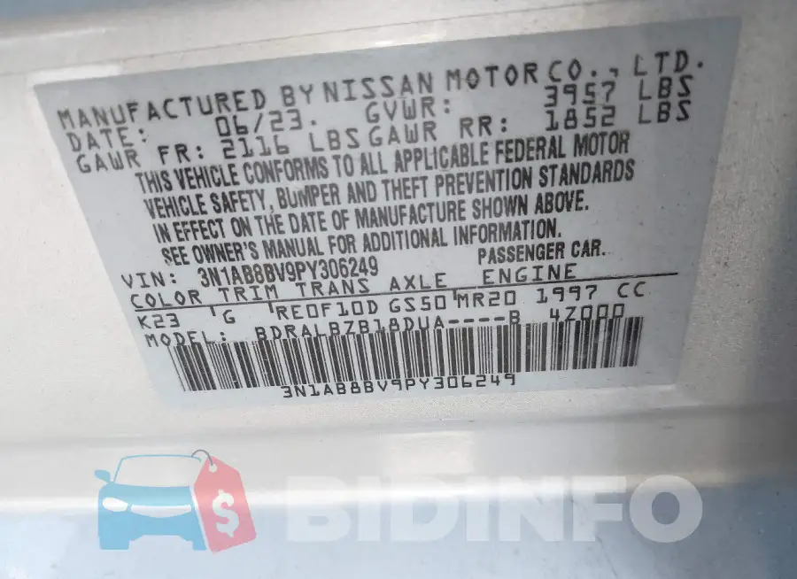 3N1AB8BV9PY306249 Photo# 9