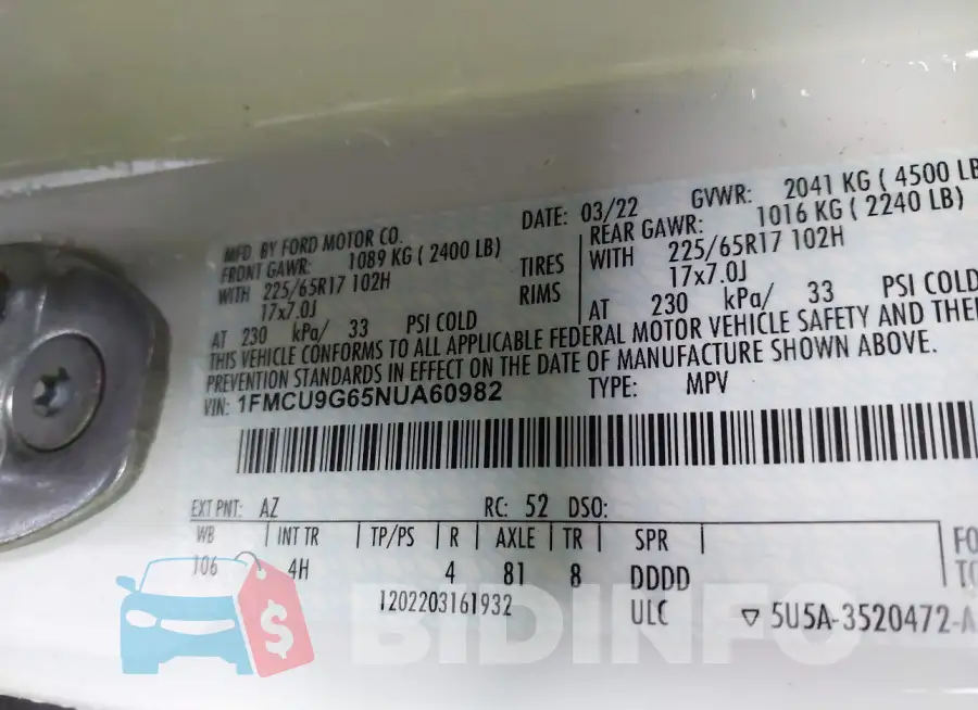 1FMCU9G65NUA60982 Photo# 9