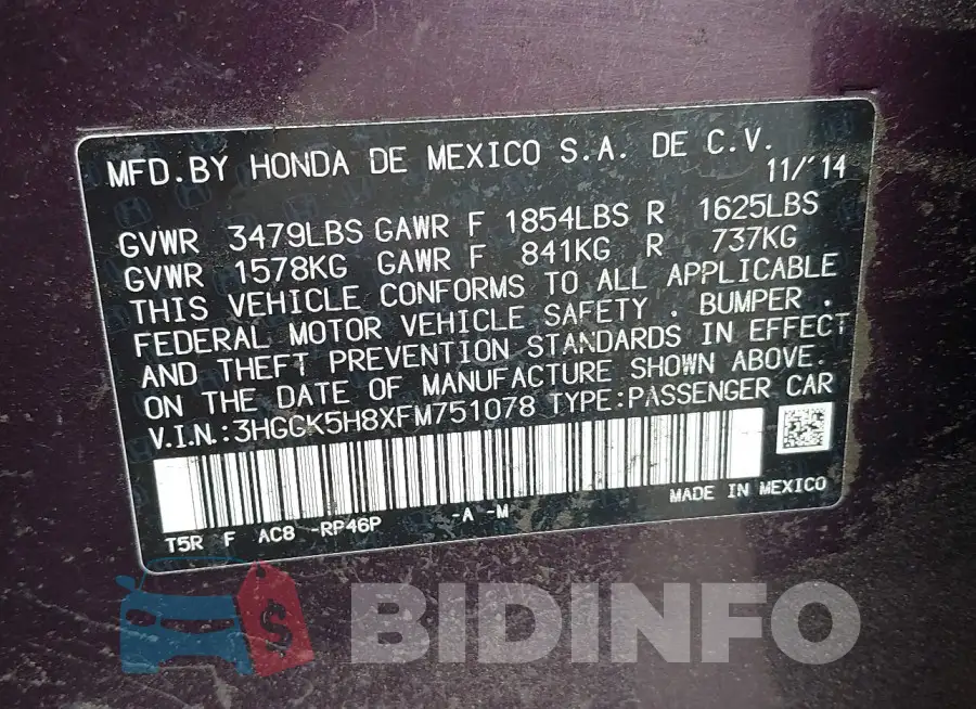 3HGGK5H8XFM751078 Photo# 9