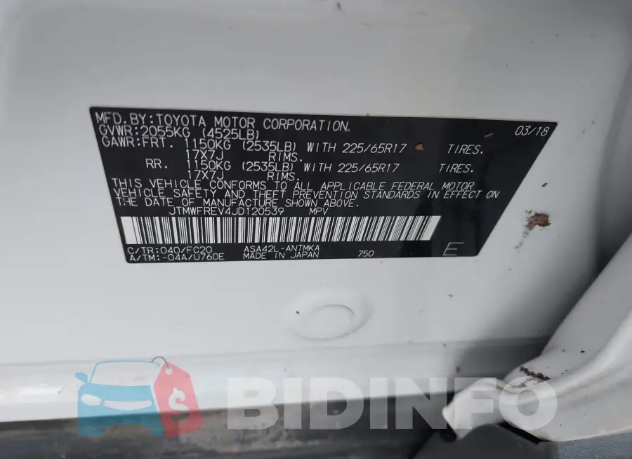 JTMWFREV4JD120539 Photo# 9