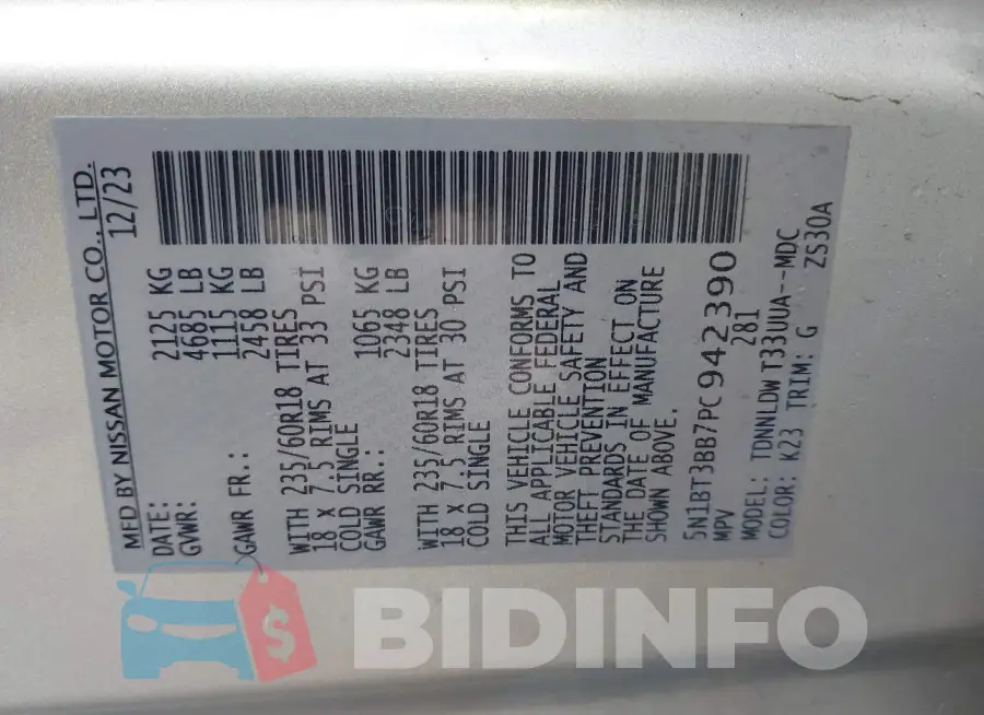 5N1BT3BB7PC942390 Photo# 9