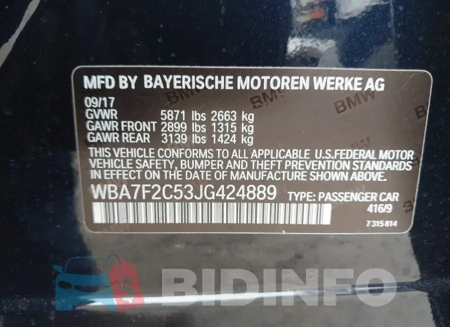 WBA7F2C53JG424889 Photo# 9