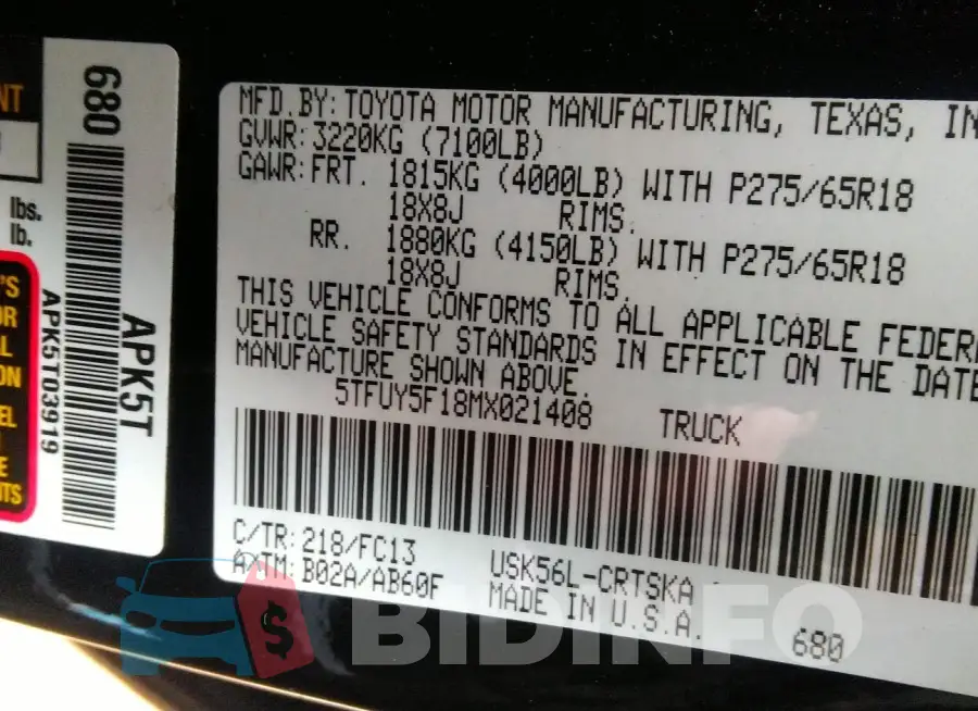 5TFUY5F18MX021408 Photo# 9