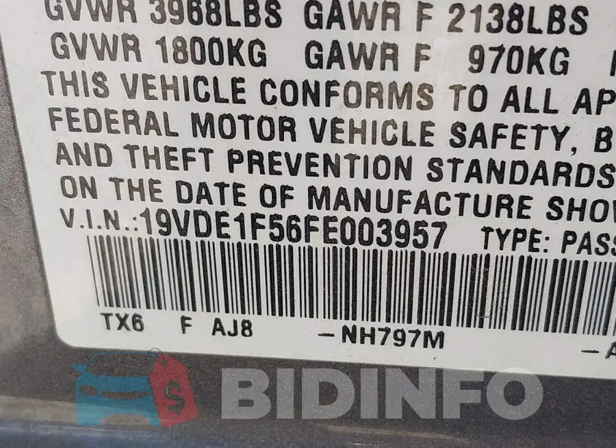 19VDE1F56FE003957 Photo# 9