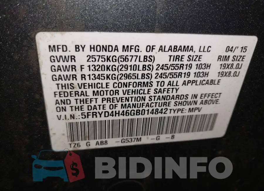 5FRYD4H46GB014842 Photo# 9