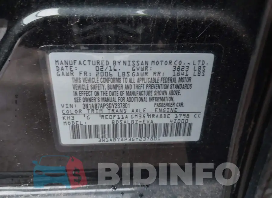 3N1AB7AP3GY237801 Photo# 9