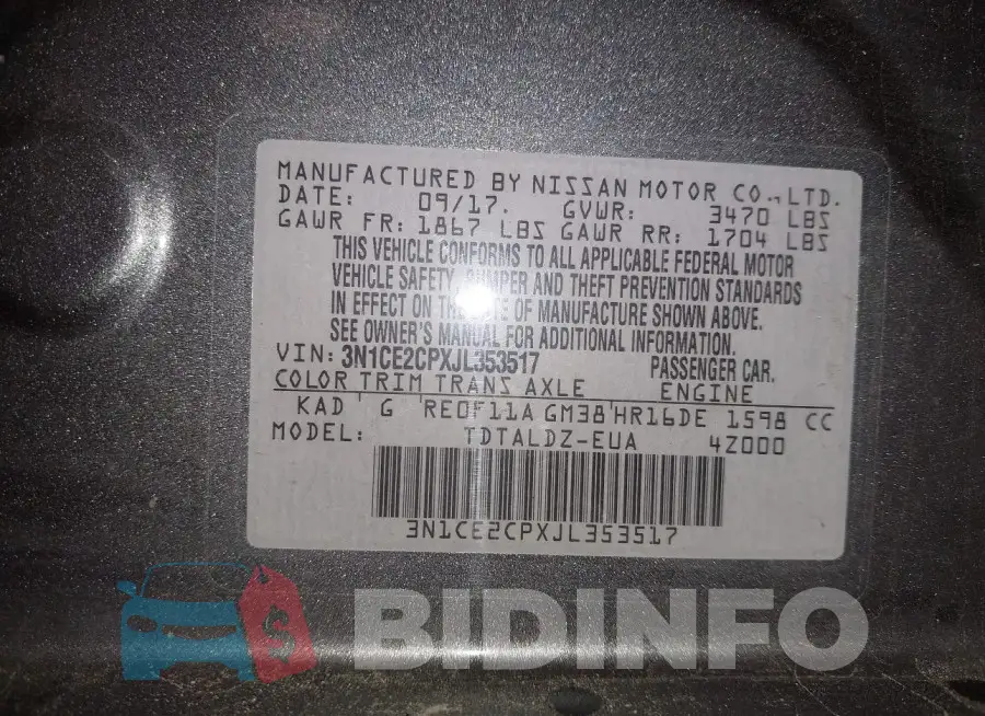 3N1CE2CPXJL353517 Photo# 9