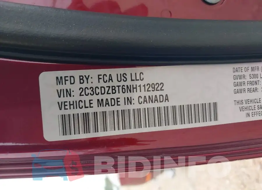2C3CDZBT6NH112922 Photo# 9