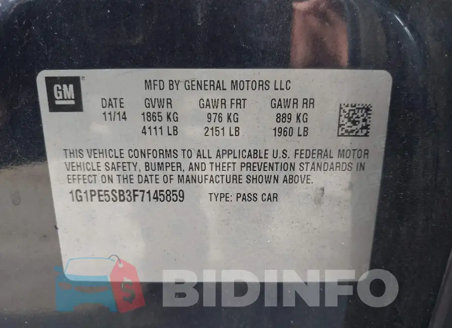 1G1PE5SB3F7145859 Photo# 9