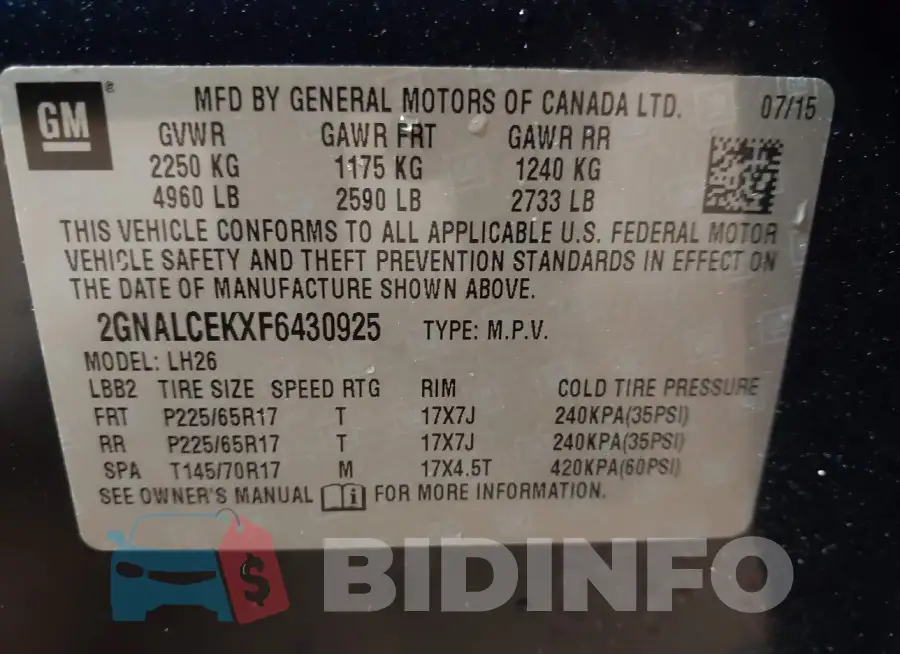 2GNALCEKXF6430925 Photo# 9