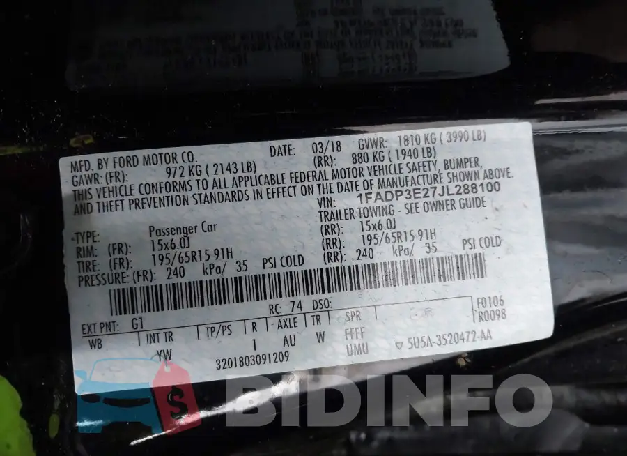 1FADP3E27JL288100 Photo# 9