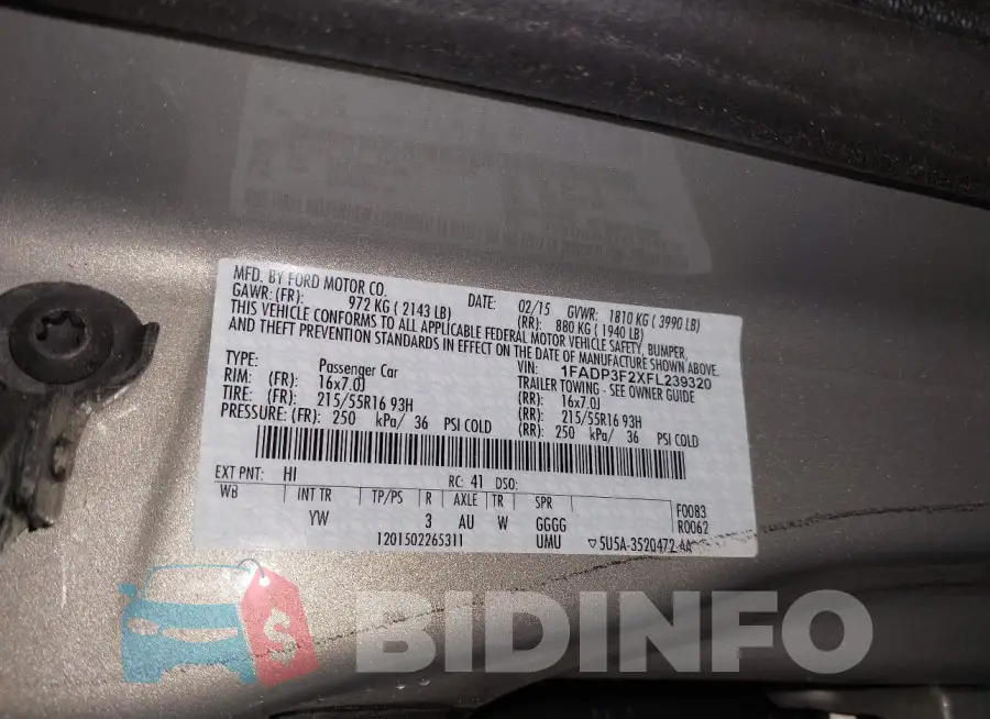 1FADP3F2XFL239320 Photo# 9