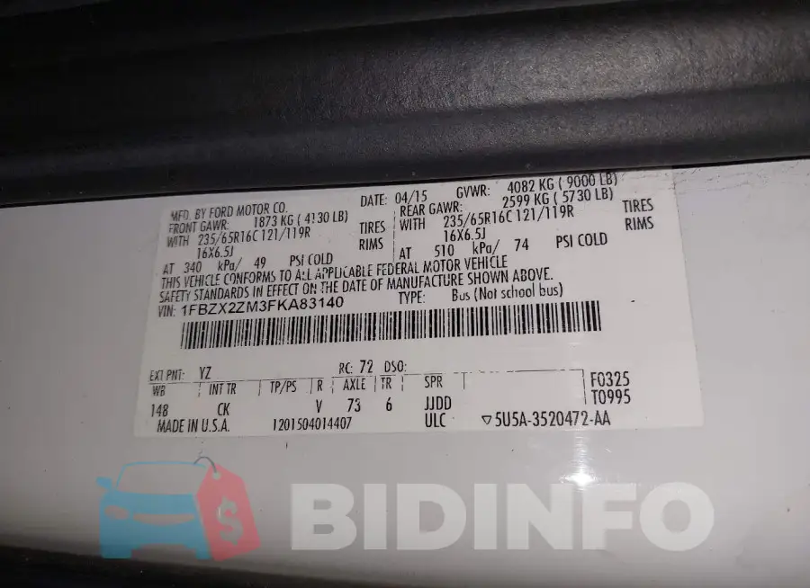1FBZX2ZM3FKA83140 Photo# 9