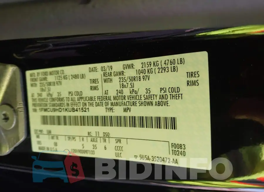 1FMCU9HD1KUB41521 Photo# 9