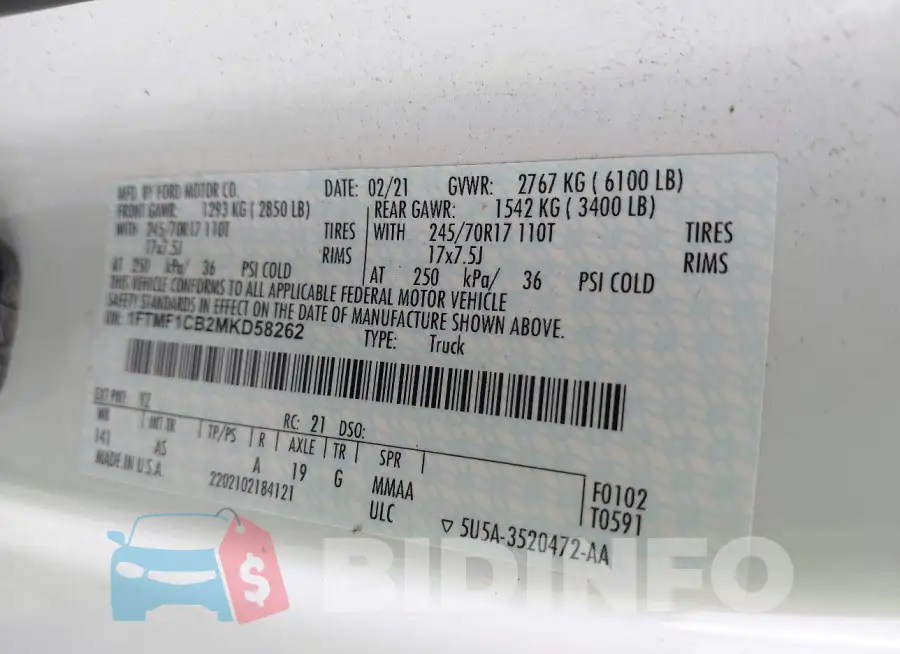 1FTMF1CB2MKD58262 Photo# 9