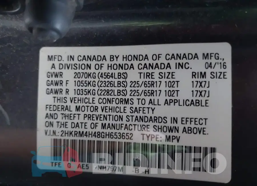 2HKRM4H48GH653652 Photo# 9