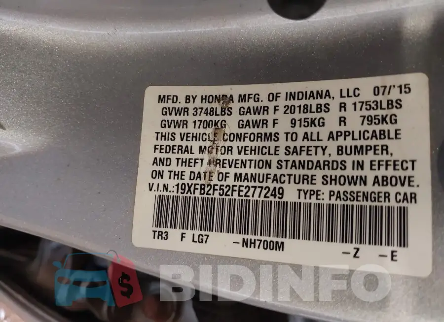 19XFB2F52FE277249 Photo# 9