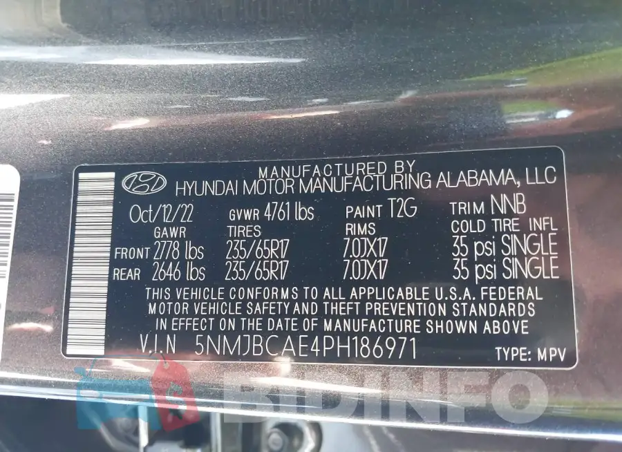 5NMJBCAE4PH186971 Photo# 9