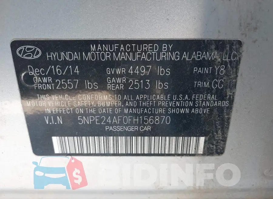 5NPE24AF0FH156870 Photo# 9